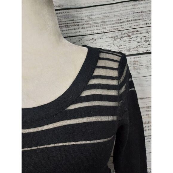 August Silk Sweater Woman Small Black Goth Office Pullover Mesh Strips - Picture 3 of 9